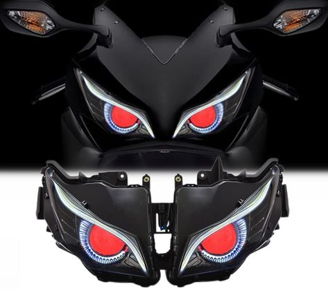 KT Eagle Eyes LED Headlight Assembly for CBR1000RR 2012-2016 Red Demon Eyes Custom Modified Motorcycle Sportbike Front Head Lamp High/Low Beam DRL Optical Fiber Modified Motorcycle, Bike Headlight Modified, Tail Light Motorcycle, Red Demon, Hidden Projector, Motorcycle Led Lights, Eagle Eyes, Bike Headlight, Demon Eyes