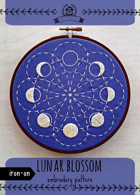 Cycle Of The Moon, Shibori Dyeing, Pdf Embroidery Pattern, Sashiko Stitching, Modern Embroidery Kit, Iron On Embroidery, Hardanger Embroidery, Embroidery Transfers, Learn Embroidery