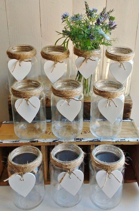 Jam Jar Crafts, Wedding Jars, Deco Champetre, Jam Jars, Country Vintage, בר מצווה, Jam Jar, Mason Jar Crafts, Jar Crafts