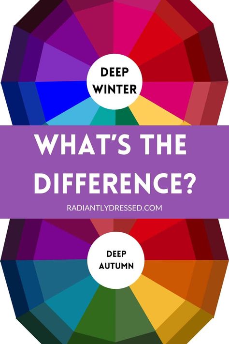 Deep Winter vs. Deep Autumn: Undertones to find your perfect match—cool blues + vivid purples for Dark Winter's icy contrast, or warm, earthy tones for Dark Autumn's rich warmth. The magenta-rust test to distinguish your true season, enhancing natural beauty. Explore contrasts + neutrals, from stark blacks + whites of Winter to Autumn's creamy ivories. Discover your color season + transform your wardrobe w/ our comprehensive guide, blending analysis w/ simple tests for a tailored, vibrant look. Deep Autumn Or Deep Winter, Autumn Vs Winter Color Palette, Deep Autumn Vs Deep Winter, Dark Autumn Vs Dark Winter, Deep Winter Vs Deep Autumn, Outfit Tricks, Deep Winter Color Palette, Radiantly Dressed, Color Analysis Winter