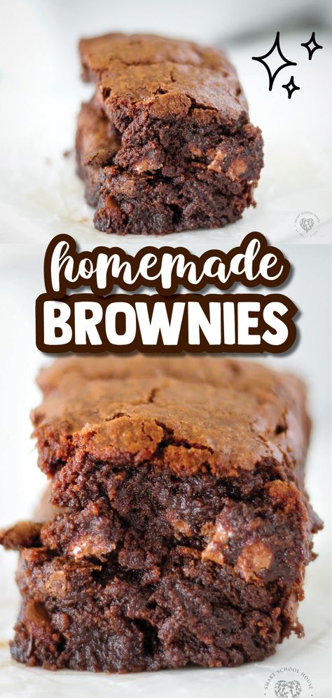 Thick homemade brownies with crispy edges, chewy middles, and rich chocolate flavor. Best Homemade Brownies, Homemade Fudge Brownies, Homemade Brownies Easy, Fudge Brownie Recipe, Brownies Recipe Homemade, Homemade Fudge, Delicious Brownies, Homemade Brownies, Brownies Recipe Easy