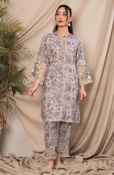 Same Print Kurta And Pants Pakistani, Cotton 2 Piece Outfit, Matching Separates Outfit, Simple Indian Suits, Cotton Suit Designs, Kurta And Pants, Eastern Wear, Velvet Dress Designs, Pakistani Fashion Casual