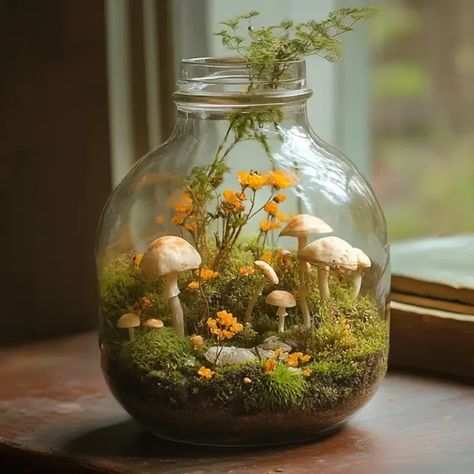 Fairy Terrarium Ideas Diy, Tall Terrarium Ideas, Herb Terrarium, Mini Terrarium Ideas, Closed Terrarium Ideas Diy, Fairy Terrarium Ideas, Small Terrarium Ideas, Fake Terrarium, Crystal Terrarium Diy