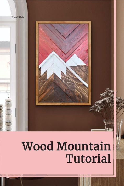 Wood Mountain Decor - have you been wanting to try it?  In this tutorial I show you all the steps to create a basic mountain.  Once you master these skills, the possibilities are endless! Mountain Mosaic Wood, Wood Mountain Wall Art Diy, Mountain Headboard, Mountain Signs, Diy Wood Wall Art, Mountain Diy, Wood Mountain Wall Art, Wood Mosaics, Mountain Wood Art