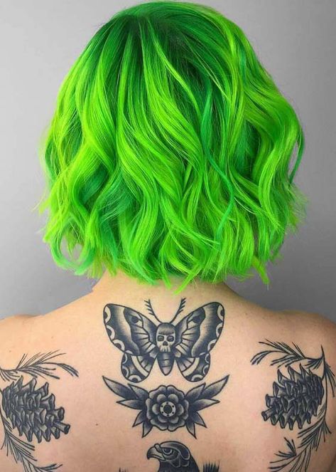 Neon Green Hair, Contest Ideas, Neon Hair, Short Curls, Bright Hair, Short Hair Color, Hair Color Blue, Colored Hair, Hair Dye Colors