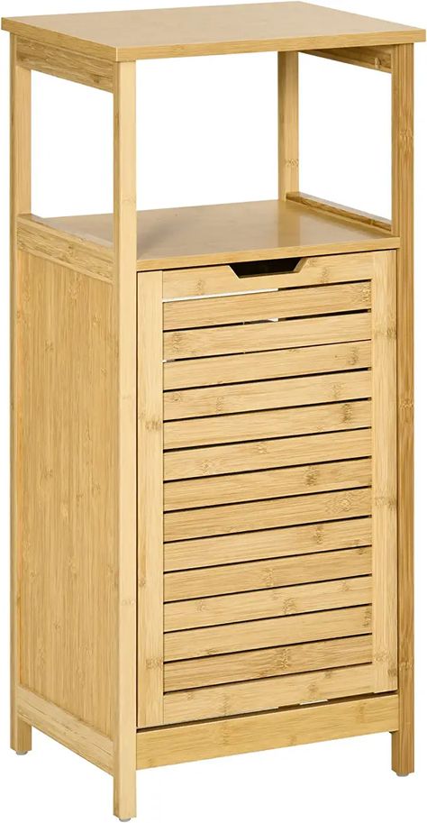 Laundry Hamper Cabinet, Hamper Cabinet, Cabinet Bathroom Storage, Clothes Cabinet, Tidy Bathroom, Laundry Cabinets, Cabinet Bathroom, Bamboo Bathroom, Natural Laundry