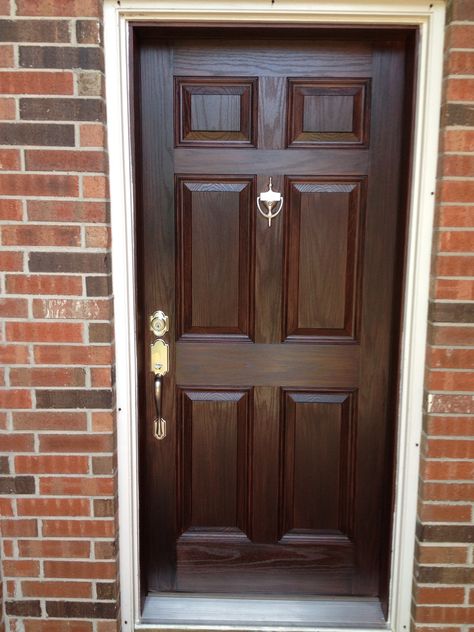 AFTER - front door finished with Black Walnut Stain It! by Karla Boddie Walnut Front Door Stain, Chocolate Brown Doors Interior, Special Walnut Stain On Mahogany Door, Dark Brown Main Door, Brown Front Doors Lowe's, Dark Front Door, Solidor Door, Painted Exterior Doors, Victorian Front Doors