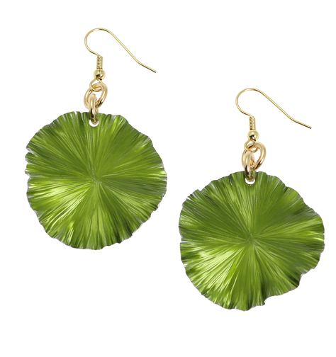 NEW! Attention-getting Green Anodized Aluminum Lily Pad Earrings Listed by #HandmadeAtAmazon #Silver http://amzn.to/2la7zEA Anodized Aluminum Jewelry, 10th Wedding Anniversary Gift, 10 Year Anniversary Gift, Aluminum Earrings, Aluminum Jewelry, 10th Wedding Anniversary, Anniversary Ideas, Year Anniversary Gifts, Earrings Green