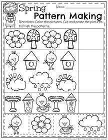 Spring Preschool Patterns Worksheets March Preschool Worksheets, Preschool Pattern Worksheets, Spring Worksheets Preschool, April Preschool, Preschool Patterns, Spring Worksheet, Spring Lessons, Preschool Counting, Math Patterns