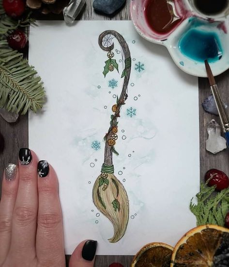 Witchy Watercolor, Yule Art, Winter Witch, 30 Day Art Challenge, Witch Painting, Yule Gift, Witchy Art, Art Witch, Learn Watercolor Painting