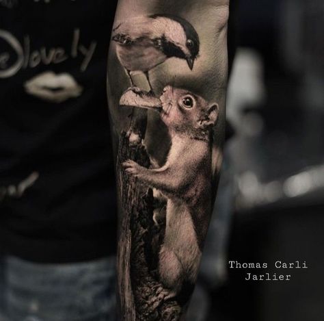 Thomas Carli Jarlier, Alaska Tattoo, White Rabbit Tattoo, Squirrel Tattoo, Cute Tattoo Ideas, Wildlife Tattoo, Fox Tattoo Design, Animal Sleeve Tattoo, Tier Tattoo