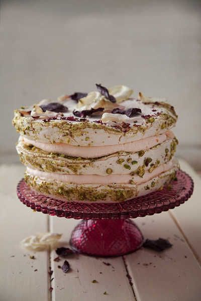 Rosewater and Pistachio Pavlova by Eunice Power | Georgina Campbell Guides Pistachio Pavlova Recipe, Pistachio Pavlova, Georgina Campbell, Pavlova Cake, Pavlova Recipe, Baking Sweets, How Sweet Eats, Puddings, Decadent Desserts