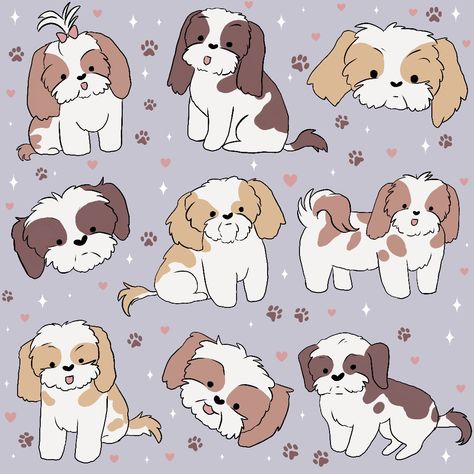 Cute shih tzu pattern illustration for shih tzu lovers Shih Tzu Embroidery, Dog Drawing Shih Tzu, Shitzu Drawing, Shih Tzu Drawing, Shih Tzu Illustration, Shih Tzu Cartoon, Shih Tzu Art, Cute Shih Tzu, Shitzu Dogs