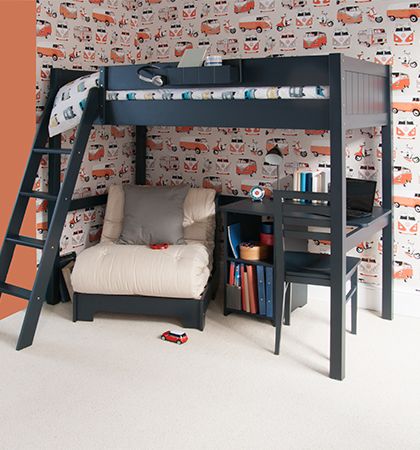 Loft Beds and High Sleepers for Children | Little Folks Furniture Bed With Futon, Futon Storage, Comfy Futon, Futon Chair Bed, High Bed Frame, Comfortable Futon, Hardwood Bed, High Sleeper Bed, Futon Chair