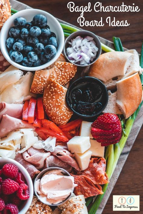 Bagel Charcuterie Board Ideas- Breakfast or Brunch - Food To Impress Bagels Charcuterie Board Ideas, Bagel Board Breakfast, Charcuterie Board Bagels, Charcuterie Board Breakfast, Bagel Party Platter, Bagel Charcuterie Board Ideas, Bagel Breakfast Board, Breakfast Charcuterie Board Bagels, Teacher Appreciation Breakfast