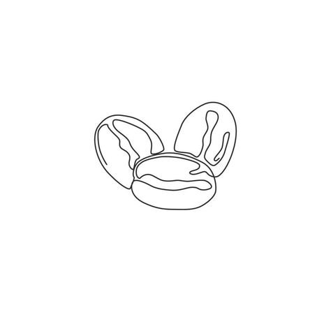 One continuous line drawing whole healthy organic coffee bean for restaurant logo identity. Fresh aromatic seed concept for coffee shop icon. Modern single line draw design graphic vector illustration Coffee Bean Line Art, Coffee Bean Tattoo Small, Iced Coffee Tattoo Minimalist, Coffee Bean Doodle, Trifecta Tattoo, Coffee Bean Drawing, Coffee Line Drawing, Coffee Bean Tattoo, Coffee Bean Illustration