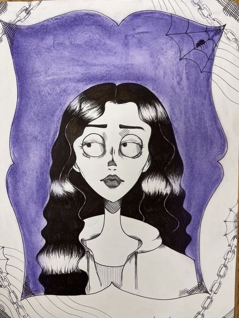 Cartoon Portrait Sketches, Tim Burton Inspired Art Style, Tim Burton Style Drawings, Tim Burton Art Coraline, Tim Burton Portraits, Tim Burton Self Portrait, Tim Burton Style Portraits, Spooky Self Portrait Drawing, Tim Burton Drawings Style