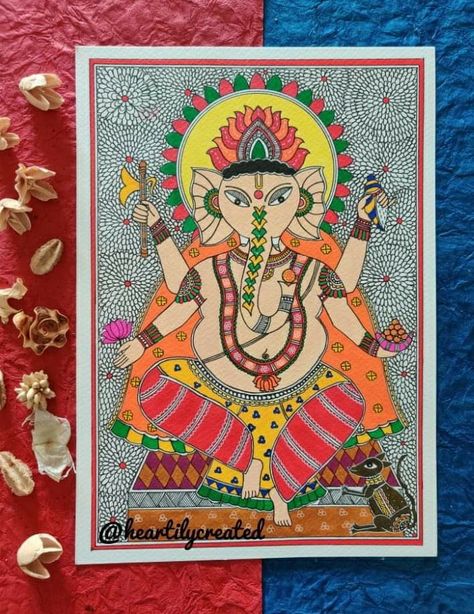 Madhubani Ganesha Painting, Madhubani Ganesha, श्री गणेश, Pichwai Art, Mithila Painting, Ganesha Drawing, Abstracted Art, School Decoration, Gond Painting