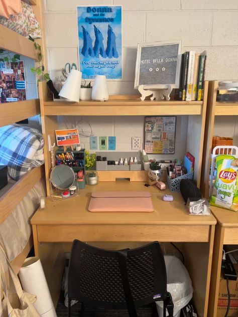 #aesthetic #dorm #desk #desktop #studydesk Dorm Desk Organization Ideas, Dorm Desk Aesthetic, Aesthetic Study Desk Ideas, College Dorm Desk Ideas, Desk Ideas Dorm, Dorm Desks, Desk Under Bed, Dorm Desk Ideas, Study Desk Ideas