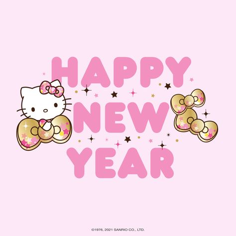 Hello Kitty New Year, Hello Kitty Printables, Birthday Wishes Flowers, Happy New Year Wallpaper, New Year Art, New Year Pictures, Kitty Images, New Year Wallpaper, Hello Kitty Backgrounds