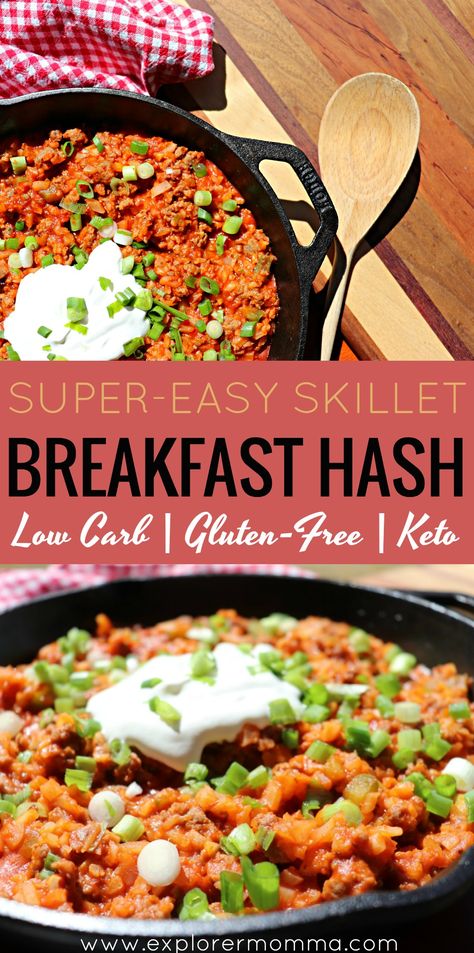 Super easy low carb skillet breakfast hash is a great keto breakfast no eggs! #ketobreakfastrecipes #ketorecipes Traveling Meals, Breakfast Hash Skillet, Breakfast No Eggs, Camper Traveling, Low Carb Skillet, Breakfast Without Eggs, Keto Prep, Multicultural Recipes, Eggless Breakfast