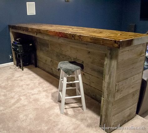 So one of my very convincing friends asked me if I would build him a pallet bar for his theater room. I normally say no to these requests… Palet Bar, Bar Pallet, Building A Basement, Bar Plans, Basement Bar Designs, Diy Home Bar, Pallet Bar, Man Cave Home Bar, Diy Casa