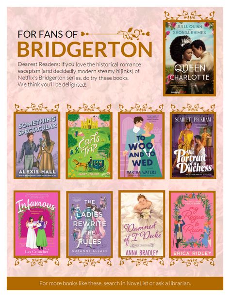 For+Fans+of+Bridgerton+Book+Flyer,+Floral Bridgerton Book Characters, Bridgerton Book Cover, Bridgerton Books In Order, Bridgerton Books, Bridgerton Polin Book, Film Recommendations, 2024 Books, The Book Club, Julia Quinn