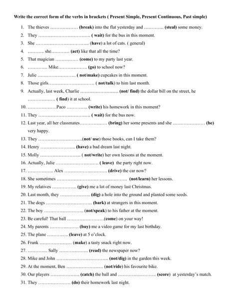 Simple Past Tense Worksheet, Simple Present Tense Worksheets, Present Continuous Worksheet, English Language Learning Activities, Past Tense Worksheet, Tenses Exercises, Presente Simple, Present Continuous Tense, Simple Past