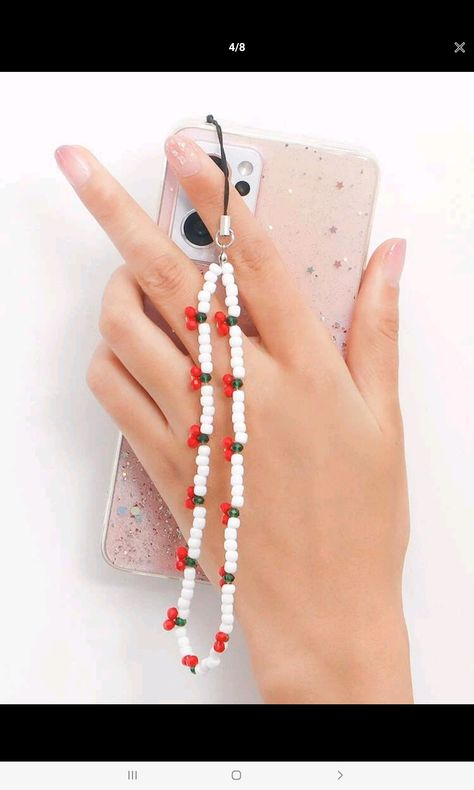 Phone Holder Beads, Beaded Phone Lanyard, Cherry Decor, قلادات متدلية, Preppy Jewelry, Diy Jewelry Unique, Kawaii Crochet, Bead Charms Diy, Phone Lanyard