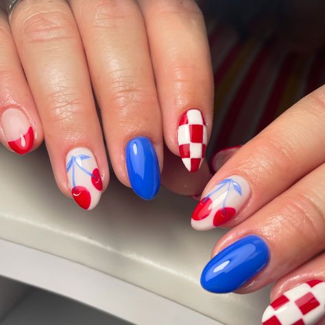 What I’ve ate this month 🇺🇸 🗽 Don’t forget to save & share this nail Inspo and SMASH that follow button for more fun nail art. . . . #handpaintednailart #nailartist #handpainted #gelnailart #glamnails #nailsofsummer #julyinspo #4thofjulyweekend #summernailinspo #nailfun #rednails #bluenails #starnails #naillovers #nailsofaz #arizonanails Pink And Blue Nails Design, Red And Blue Nails, Blue Nails Design, Adorable Nails, Fun Nail Art, Edgy Nails, Painted Nail Art, Blue Nail Designs, Follow Button