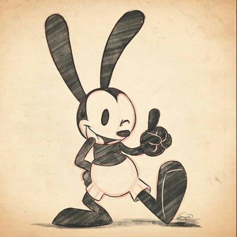 Oswald The Lucky Rabbit Drawing, Oswald Drawing, Oswald The Lucky Rabbit Pfp, Disney Pop Art, Mickey Mouse Wall, Old Cartoon Characters, Epic Mickey, Bunny Man, Rabbit Tattoos