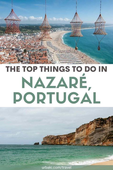 Nazaré is just 80 miles north of Lisbon, but this small coastal town feels like a world away from the bustling Portuguese capital. With a proud fishing tradition dating back many hundreds of years, spectacular waves, and picturesque orange-roofed buildings along a long golden beach, it is a beautiful and peaceful place to spend a night or two. If you are planning a trip to Nazaré, these are some of the best ways to pass the time!1. Relax on one of the best beaches in Portugal Nazaré's main... Best Beaches In Portugal, Nazare Portugal, Albufeira Portugal, Day Trips From Lisbon, Travel Portugal, Portugal Travel Guide, Huge Waves, Peaceful Place, Famous Beaches