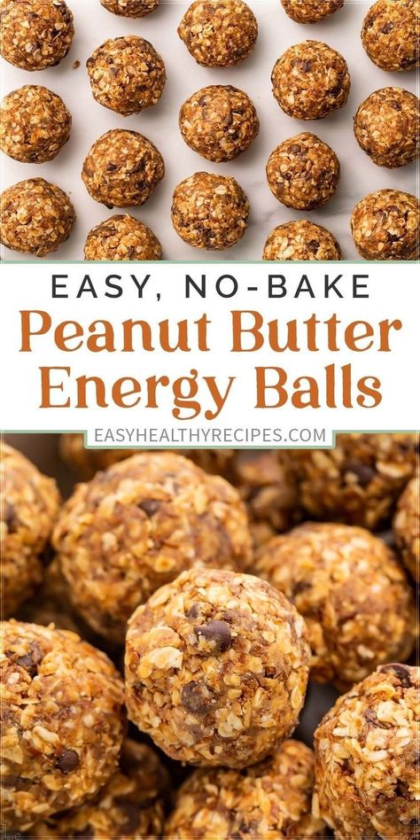 Grab-and-go peanut butter energy bites are loaded with fiber, flavor, and protein! These no-bake energy bites are easy to make ahead of time for busy work weeks or whenever you need a sweet and healthy snack! Protein Balls Without Protein Powder, Chocolate Chips And Peanut Butter, Cheap Desserts, Peanut Butter Energy Balls, Peanut Butter Energy Bites, Dairy Free Recipes Easy, Oats Chocolate, No Bake Recipe, Dairy Free Treats