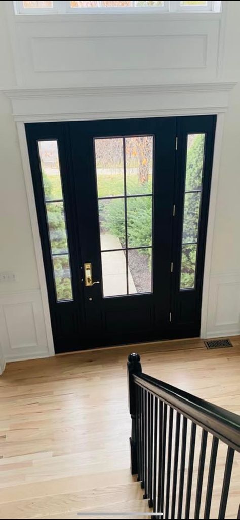 Black Foyer Door, Black Door Entryway, Black Interior Front Door, Interior Front Door, Entry Area, Front Door Styles, Black Front Doors, Salmon River, Door Entryway