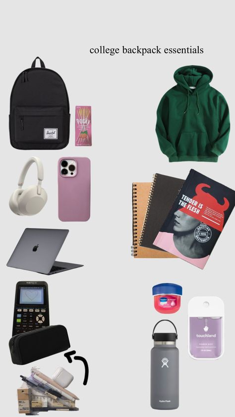 Book Bags For College, Backpack For Grad School, College Accessories Student, College Starter Pack, Backpack For College Student, College Necessities School Essentials, Trip Essentials Aesthetic, Community College Essentials, College Backpack Essentials List