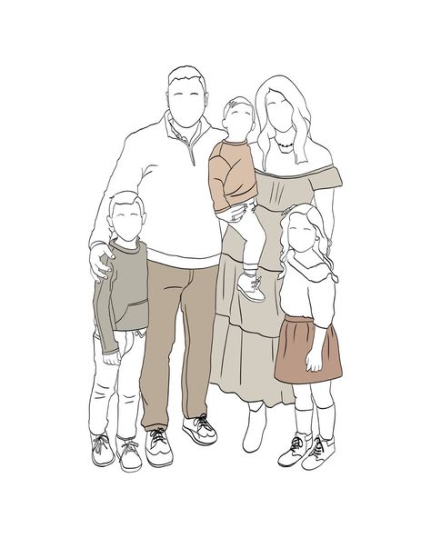 Family Line Art, Anniversary Gift, Custom Line Drawing, Faceless Portrait, Portrait From Photo, Custom Family Portrait, Minimalist Portrait Family Photo Illustration, Faceless Family Portrait, Faceless Drawing, Etsy Drawing, Illustrated Family Portrait, Portrait Styles, Portrait Minimalist, Family Portrait Drawing, Minimalist Portrait