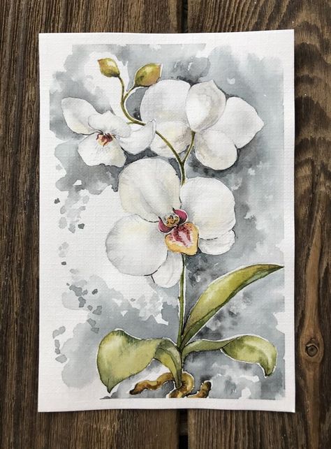 Orchid Drawing, Diy Watercolor Painting, Watercolor Projects, Art Painting Gallery, Watercolor Flower Art, Watercolor Art Lessons, Watercolor Paintings Tutorials, Watercolor Flowers Paintings, Nature Art Painting