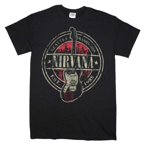 Nirvana Guitar, Guitar Print, Band Shirts, Direct To Garment Printer, Band Tees, Nirvana, Black Tshirt, Shirt Style, Short Sleeve Tee