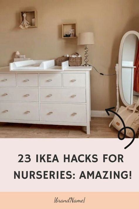 #nurseryroom #nurserydecor #babyroom #ikeanursery Simple Ikea Hacks, Nursery Renovation, Ikea Changing Table Hack, Ikea Changing Table, Nursery Decoration Ideas, Nursery Room Diy, Ikea Nursery Hack, Easy Ikea Hacks, Ikea Hacks Ideas