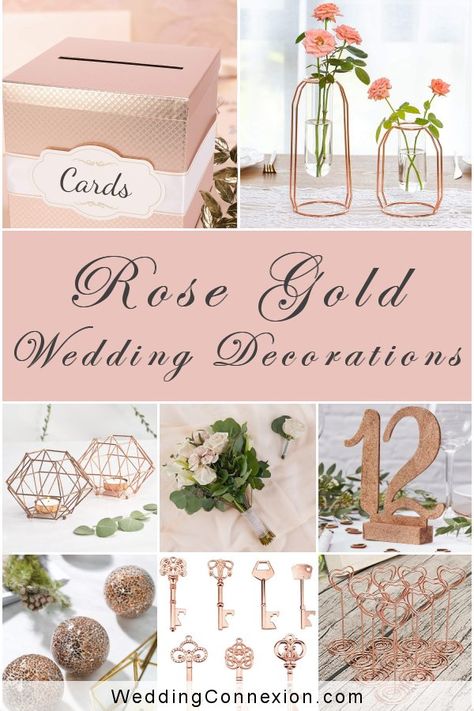 Black And Rose Gold Wedding Theme Table Settings Centerpieces, Rose Gold Centerpiece Ideas, Rose Gold Wedding Accents, Summer Wedding Decoration Ideas, Rose Gold Centerpieces Wedding, Gold Wedding Ceremony Decor, Rose Gold Rustic Wedding, Wedding Theme Ideas Elegant, Gold Wedding Theme Ideas