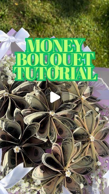 Best In The Midwest 🌸 on Instagram: "I Filmed This Video So Early & My Ring Light Broke In The Middle Of It 😩 But As Promised Here Is The Tutorial. I Will Get Better At Filming Them. Let Me Know If This Video Helped In The Comments. 🌸🤍🤍🤍  For This Money Bouquet I Used 42 Bills. I Used 6 Bills Per Flower. In Total I Used 7 Money Flowers.   Tips: I Used 12 Inch Skewers.  For The Base I Used Floral Foam. You Can Use Any Foam For This Part. I Used What I Already Had On Hand. If You Use Floral Foam Just Make Sure To Wrap It Because Dry Floral Foam Sheds.   For The Middle Flowers I Got The Charms On Amazon. I Hot-glued Them To A Skewer And Placed Them In The Middle Of The Money Flower.   -  -  -  -  #indyflorist #explorepage #explore #floristlife #softgirlera #girlbosshustle #girlboss #flo How To Make Bouquet Of Money, Gifting $100 Bill, Graduation Money Flowers, How To Make Money Bouquet For Graduation, Gifts Made With Money, Flowers Made Out Of Money, Money And Candy Bouquet, Money Arrangement Gift, Dollar Bill Roses How To Make