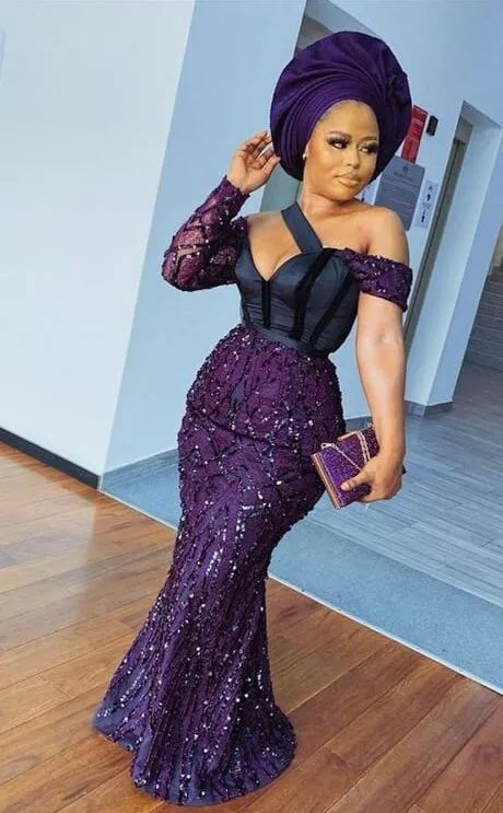 49 Sequin Gown Styles in Nigeria and Other Parts of the World – Svelte Magazine Nigerian Dress Styles, Aso Ebi Lace Styles, Nigerian Dress, Nigerian Lace Styles Dress, Nigerian Lace Styles, Purple Lace Dress, Lace Gown Styles, African Lace Dresses, African Fashion Traditional