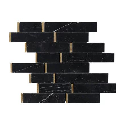 Nero Brass Linear Marble Mosaic Wet Bar Backsplash, Bar Backsplash, Black Porcelain Tiles, Waterjet Marble, Antique Mirror Glass, Entryway Flooring, Parts Of Stairs, Marble Mosaic Tiles, Hexagonal Mosaic