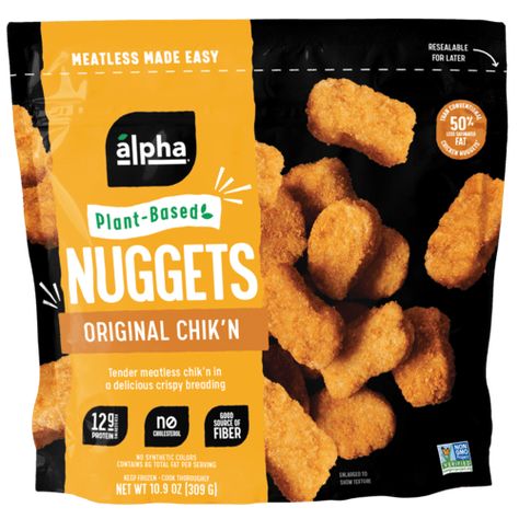 Original Chik'n Nuggets Egg Plants, Shelves Decor, Frozen Appetizers, Frozen Pasta, Chicken Run, Meat Alternatives, Chicken Nugget, Good Source Of Fiber, Food Advertising