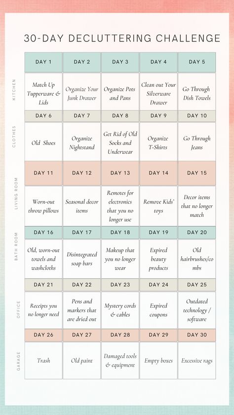 Declutter Calendar, Household Cleaning Schedule, Decluttering Challenge, Minimalism Living, Minimalism Challenge, Declutter Checklist, Deep Cleaning Checklist, Declutter Challenge, Declutter Home