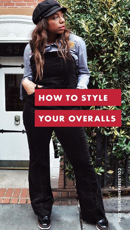 How to Style Your Overalls - Easy and Cute Overall Outfit Ideas Boots With Overalls, How To Wear Overalls Fall, Wide Leg Overalls Outfit Winter, Velvet Overalls Outfit, Fall Outfits With Overalls, Black Overalls Outfit Winter, Black Overalls Outfit Fall, How To Style Overalls, Corduroy Overalls Outfit