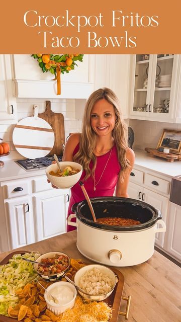 EASY RECIPES: Leanna Laming on Instagram: "Crockpot Fritos Taco bowl! An easy dinner idea or a hearty appetizer for game day! This taco recipe is full of flavor after simmering for hours in the crockpot! Serve in a bowl with Fritos and your favorite taco toppings! INGREDIENTS 2 lbs lean ground beef 1 small onion, finely chopped 1 teaspoon salt ¼ teaspoon ground pepper 2 garlic cloves 2 cans chili beans, undrained 1 can (8 oz) tomato sauce 1 can (14.5 oz) petite diced tomatoes, undrained 1 packe Slow Cooker Taco Bowls, Crockpot Frito Taco Bowls, Hot Taco Dip With Ground Beef Crock Pot, Fritos Taco Bowls, Crockpot Fritos Taco Bowl, Crock Pot Frito Chili Pie, Slow Cooker Frito Taco Bowl, Slow Cooker Smothered Fritos Taco Bowls (easy), Frito Recipe