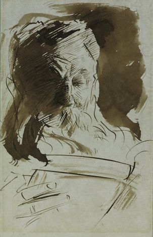 "Rodin Reading" (1902)  Pen and ink and wash by John Singer Sargent     7 x 4 5/8 inches    John Singer Sargent, Rodin Reading, 1902.Ê Pen and ink and wash, 7 x 4 5/8 in. Cantor Arts Center, Stanford, Gift of B. Gerald Cantor, 1977.19. Photo: Unknown, Cantor Arts Center, Stanford Rodin Drawing, Rembrandt Drawings, Ink And Wash, Dancing Drawings, Master Drawing, John Singer Sargent, Figure Sketching, Ink Wash, Arts Center