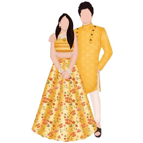 Bride And Groom Cartoon Cute, Wedding Couple Outfits, Indian Clipart, Groom Clipart, Cartoon Bride, Couple Indian, Bride Cartoon, Outfits Traditional, Couple Illustration Wedding