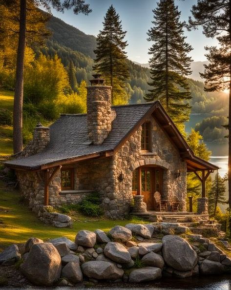 Small Stone Cottage, Living In Nature, Small Stone House, Dream Environment, Stone Cabin, Dream House Aesthetic, Case In Pietra, Sara Underwood, Adirondack Style